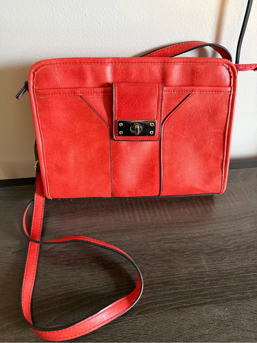 Merona Orange Faux-Leather Crossbody with Turn-Lock Accent